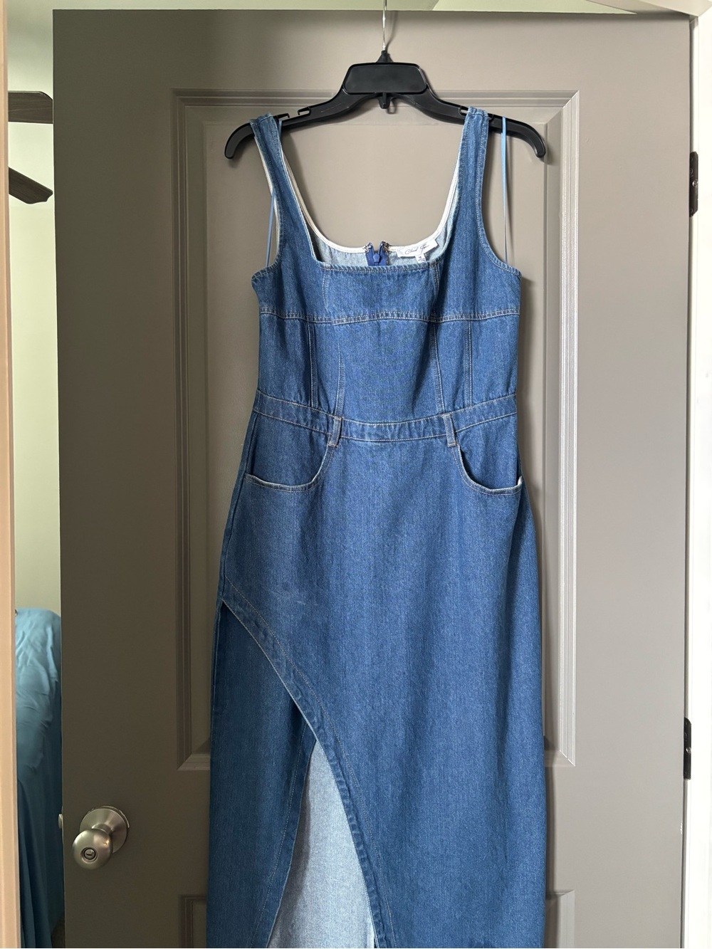 Denim Tank Maxi Dress in Medium Blue - Classic Women's Style